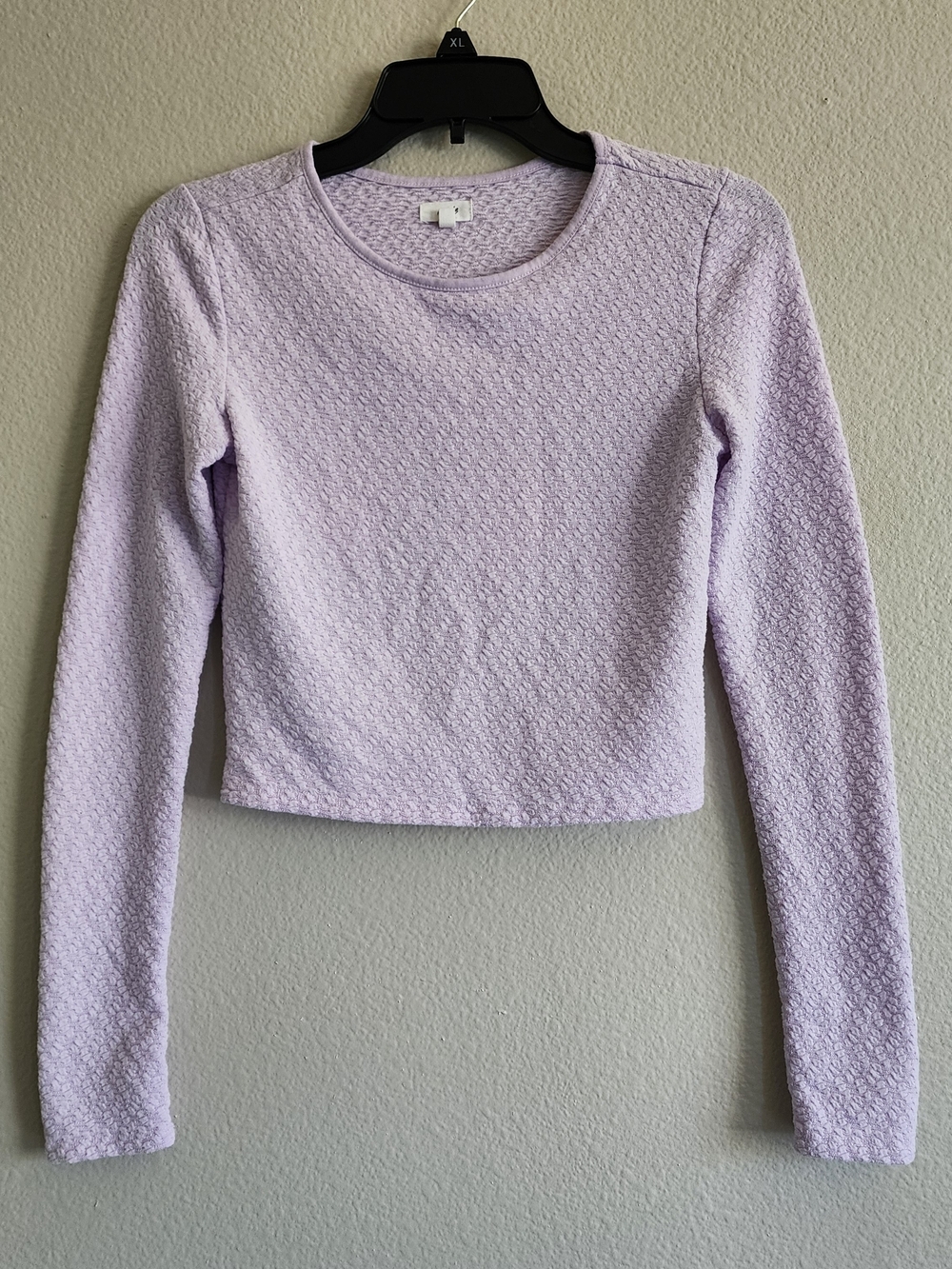 Women’s Long Sleeve Textured Crop Top - Lavender